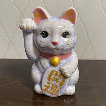 花柄陶器製招き猫 作家作品 花柄陶器製招き猫 作家作品